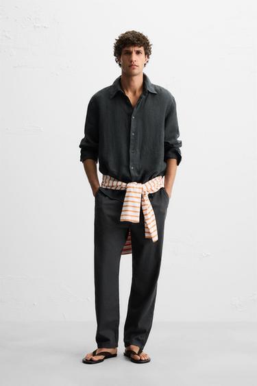 100% LINEN SHIRT - Anthracite grey by Zara - Image 0