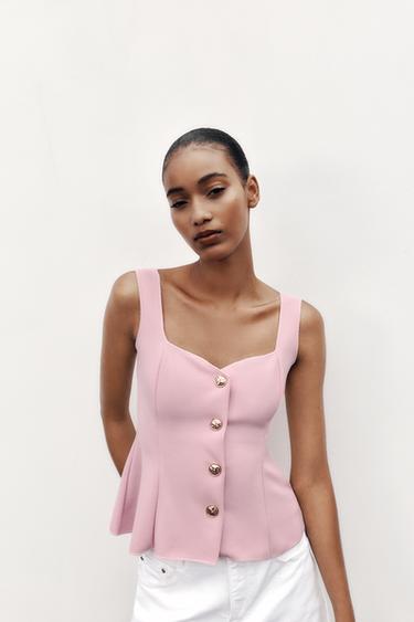STRETCH PEPLUM WAISTCOAT TOP - Pink by Zara