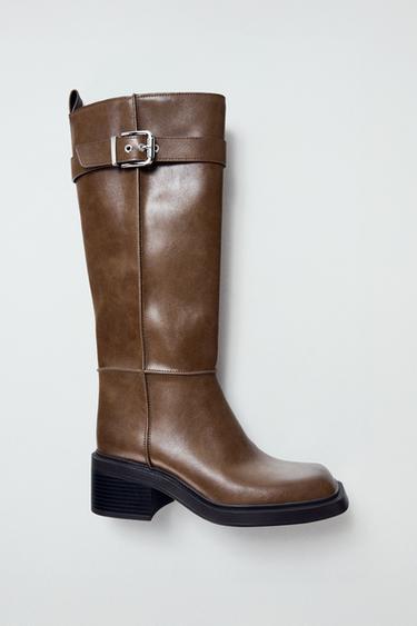 KNEE-HIGH BOOTS WITH TOPSTITCHING - Brown by Zara