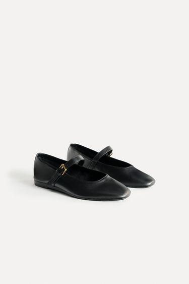 LEATHER BALLET FLATS 50TH ANNIVERSARY - Black by Zara