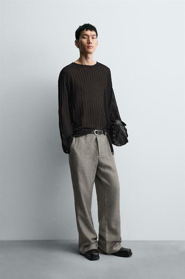 TEXTURED FLARE FIT TROUSERS - Grey / Beige by Zara - Image 0