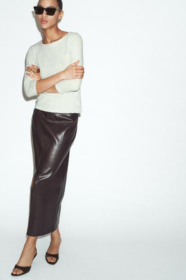 LINEN BLEND WASHED EFFECT T-SHIRT - Sea green by Zara