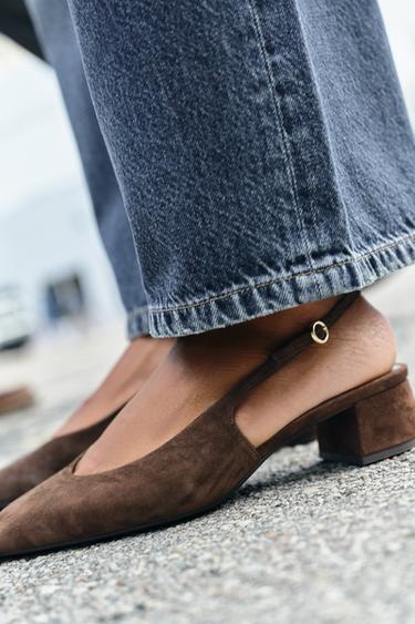 SPLIT SUEDE SLINGBACK HEELS - Brown by Zara