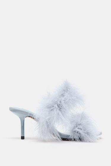 FEATHER HEELED SANDALS - Sky Blue by Zara