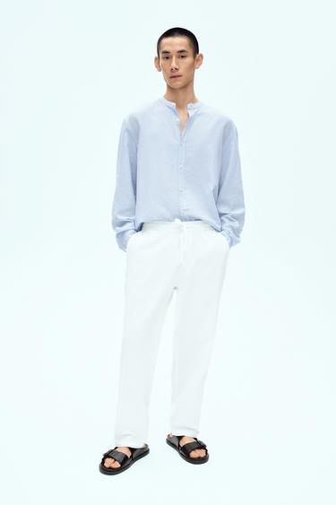 COTTON-LINEN RELAXED FIT TROUSERS - Oyster-white by Zara