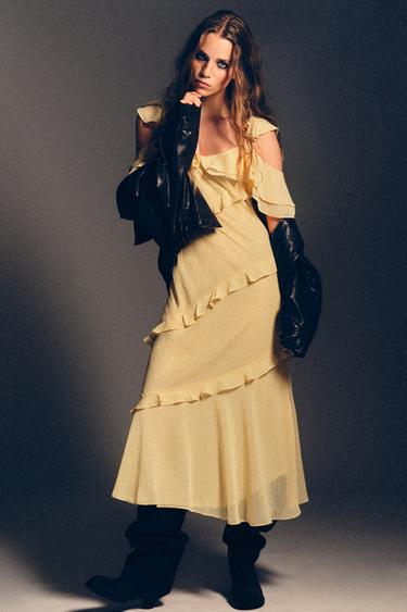RUFFLED COMBINATION DRESS - Yellow by Zara