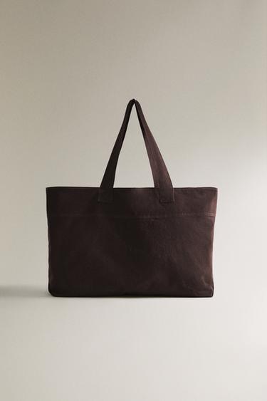 PLAIN COTTON BEACH BAG - Dark brown by Zara - Image 0