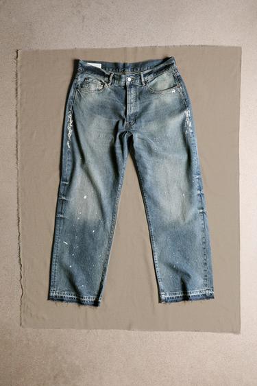 LOOSE FIT SPLATTER JEANS - Light blue by Zara