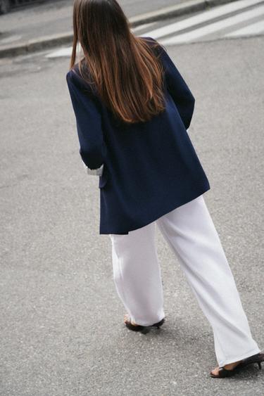 BLAZER WITH ROLLED-UP SLEEVES AND PRINTED CUFFS - Navy blue by Zara