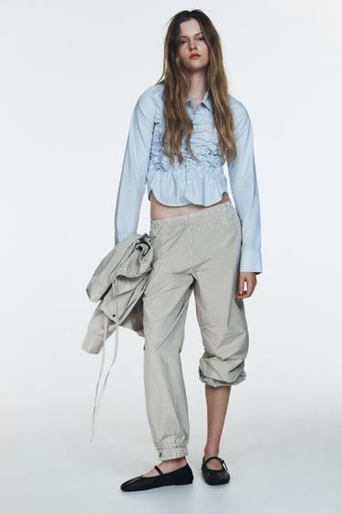 CHECK NYLON SAROUEL TROUSERS - Black / White by Zara