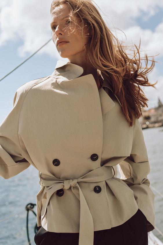 SHORT TRENCH JACKET WITH SHOULDER PADS AND BELT - Light camel by Zara - Image 0