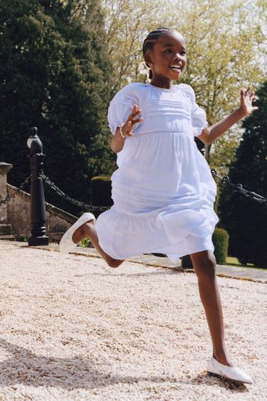 RAMIE DRESS WITH PINTUCKS AND LACE TRIM - Neon blue by Zara