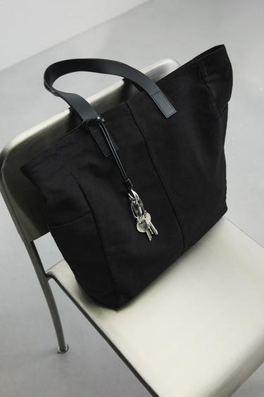 FABRIC AND LEATHER SHOPPER BAG - Black by Zara