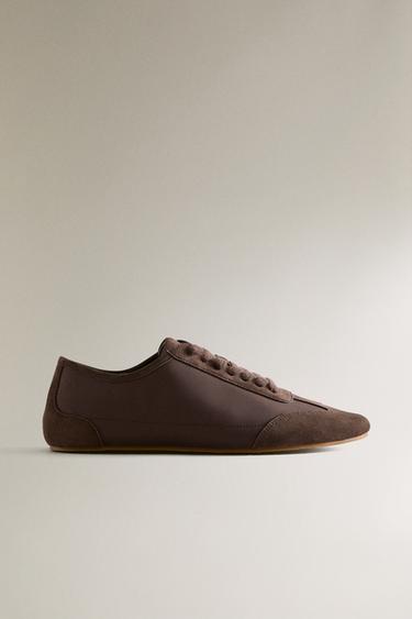 LEATHER SNEAKERS - Brown by Zara