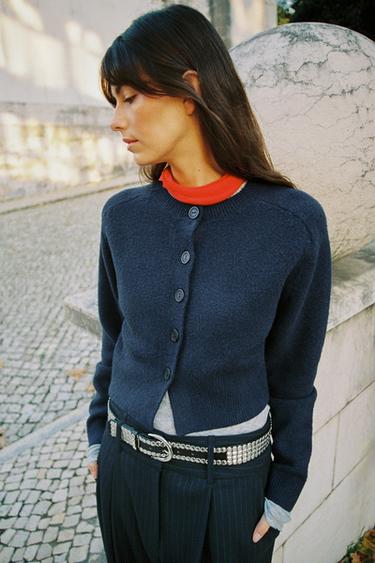 SOFT KNIT CARDIGAN - Navy blue by Zara