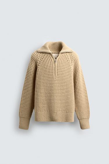 LIMITED EDITION WAFFLE-KNIT JUMPER - Ecru by Zara