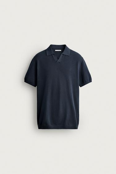 TEXTURED REGULAR FIT KNIT POLO SHIRT - Navy blue by Zara