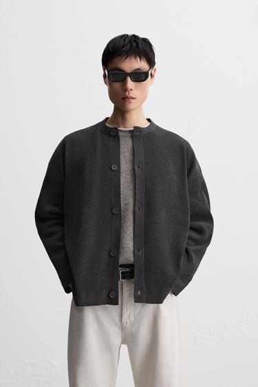 TEXTURED KNIT CARDIGAN - Dark grey by Zara