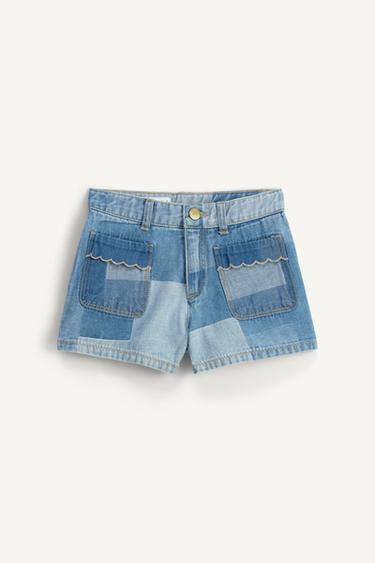 LIMITED EDITION PATCHWORK DENIM BERMUDA SHORTS - Blue marl by Zara