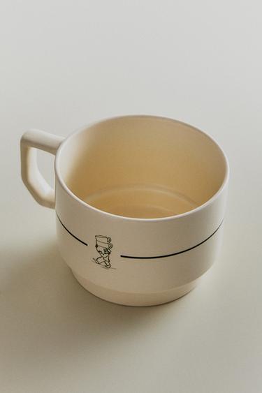 STONEWARE COFFEE CUP - White / Green by Zara
