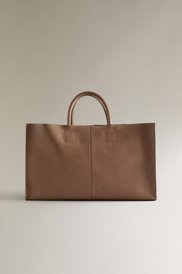 LEATHER TOTE BAG - Brown by Zara