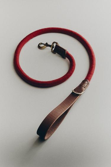 LEATHER AND ROPE DOG LEAD - Red by Zara