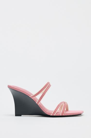 CHECK STRAPPY WEDGES - Red by Zara