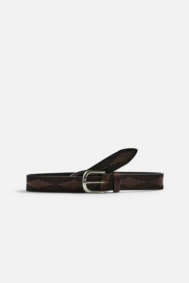 EMBOSSED LEATHER BELT - Dark brown by Zara - Image 0