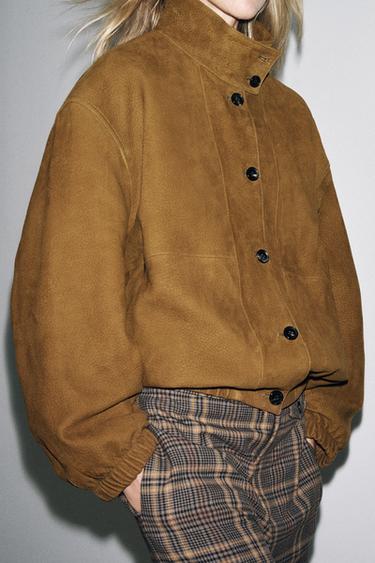 LEATHER BOMBER JACKET ZW COLLECTION LIMITED EDITION - Khaki by Zara