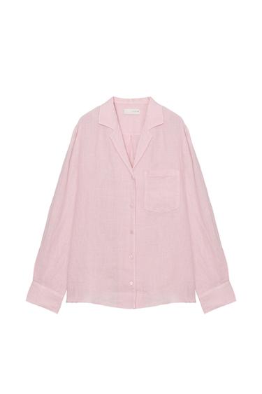 ZW COLLECTION LINEN SHIRT WITH POCKET - Light mauve by Zara