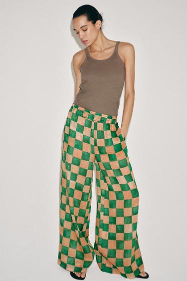 ZW COLLECTION RAMIE CHECK PALAZZO TROUSERS - Multicoloured by Zara