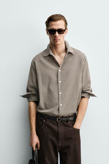 TEXTURED CHECK SHIRT - Brown by Zara