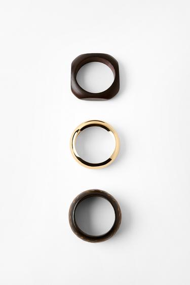 PACK OF 3 METAL AND WOODEN BRACELETS - Brown by Zara