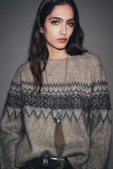 JACQUARD KNIT JUMPER WITH BRUSHED EFFECT - Sand / Marl by Zara