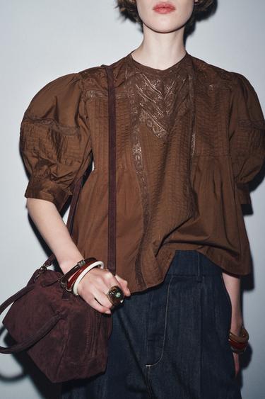 ZW COLLECTION LACE BLOUSE - Brown by Zara