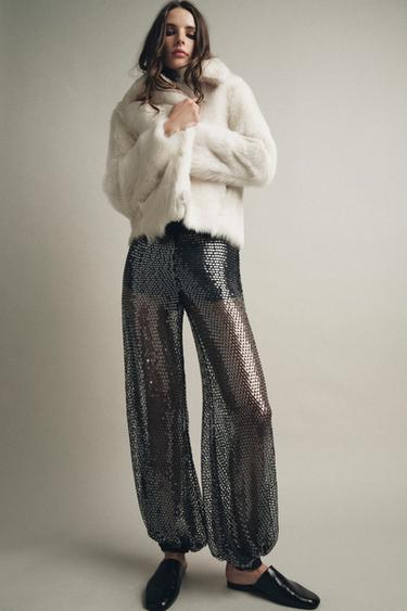SEQUIN PUFFBALL TROUSERS ZW COLLECTION - Black by Zara