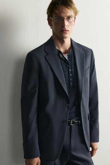 WOOL BLEND REGULAR FIT SUIT BLAZER - Navy blue by Zara
