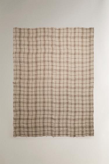 CHECK LINEN THROW - Ecru by Zara