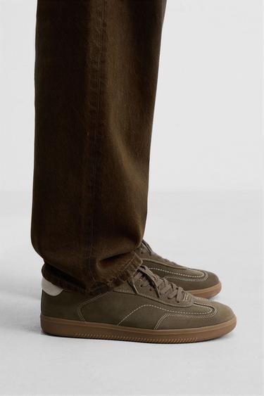 LEATHER TRAINERS WITH CONTRAST SOLE - Brown by Zara