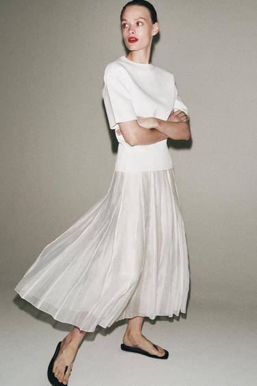 ZW COLLECTION CONTRAST FLOWING SKIRT - Oyster-white by Zara