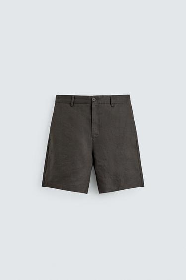 REGULAR FIT 100% LINEN BERMUDA SHORTS - Brown by Zara