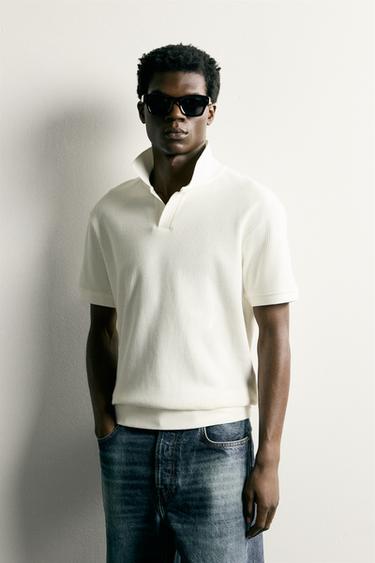 VERTICAL TEXTURE POLO SHIRT - Oyster-white by Zara