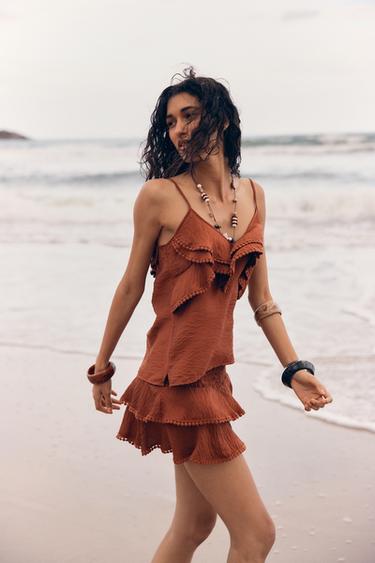 RUFFLED LACE SKORT - Terracotta by Zara - Image 0