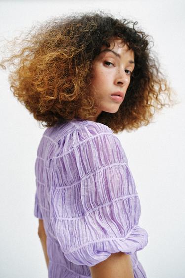 SMOCKED BLOUSE - Light lilac by Zara