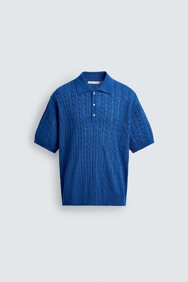 CABLE KNIT TEXTURED POLO SHIRT - Blue by Zara