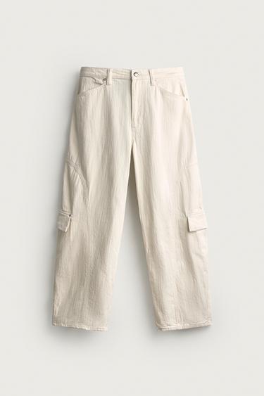 BALLOON FIT CARGO JEANS - white by Zara