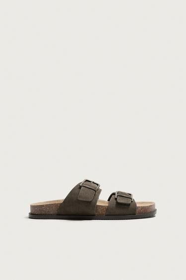LEATHER STRAPPY SANDALS - Taupe Grey by Zara
