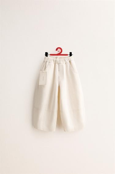 ZARA TIMELESS - TWILL BAGGY TROUSERS WITH TOPSTITCHING - Ecru by Zara