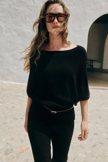 KNIT BELTED TOP - Black by Zara