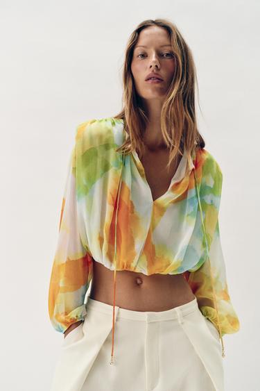 PRINTED CROPPED BLOUSE - TYEAMARILLO by Zara
